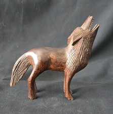 Hand Carved IRON Wood Howling Wolf Figurine 