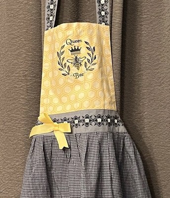  Queen Bee  Bib Cotton Kay Dee Designs Adult Apron Lines Gray Checked