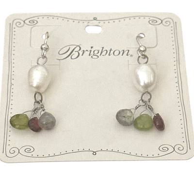 Brighton Eye Candy Earrings- white pearl bead-dangling crystals-red green gray