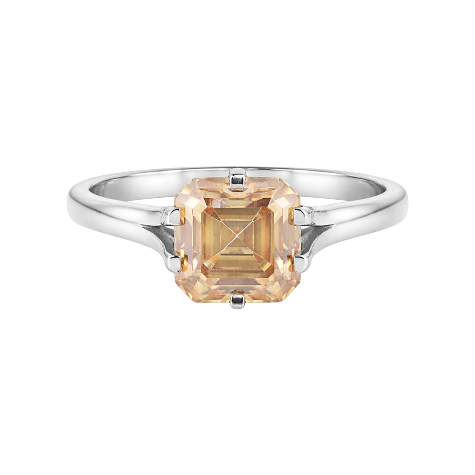 2.50 Ct. Certified Asscher Cut Champagne Diamond Ring in 925 Sterling Silver