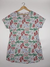 Joyspun Christmas Nightgown Womens S/M White Red Green Holiday Theme Sleep Shirt