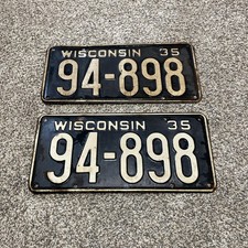 Vintage 1935 WISCONSIN LICENSE PLATE PAIR # 94-898 SET