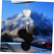 Bling Car Accessories Interior For Women - Girly Crystal Rearview - Black-heart