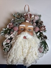Vintage - Christmas Wreath Santa Clause Head Floral Door Wall or Tree Hanging