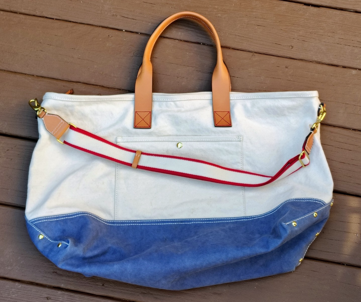 90's ビンテージ J.CREW ジェイクルー ボストンバッグ J Crew Blue Canvas & Leather Weekender Large Zippered Tote Bag