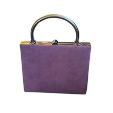 VTG Jewel Purple Suede Clutch Bag Silver Gunmetal Top Handle Prom Wedding Date