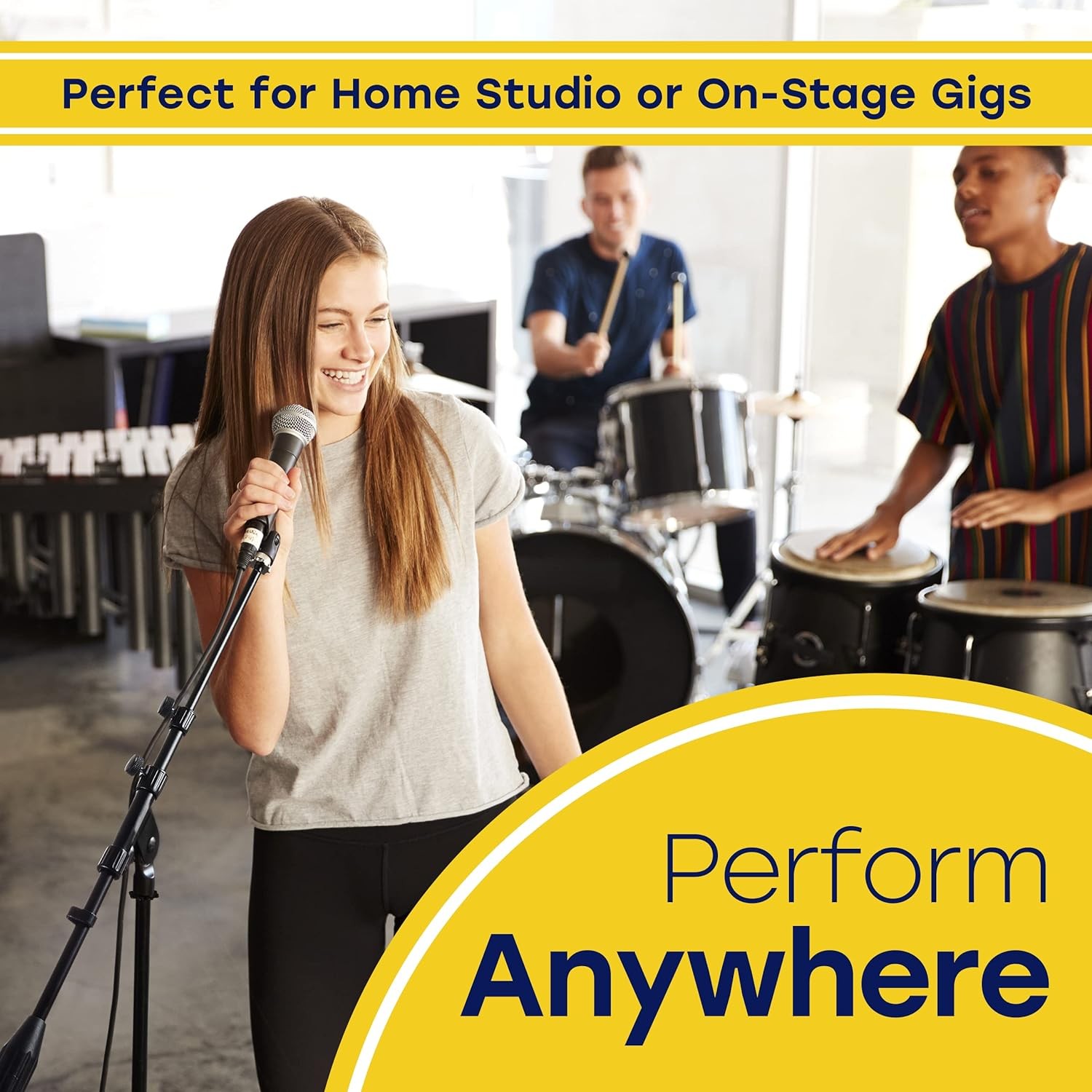 Hola! Music HPS-101AB Mic Stand w/ Adjustable Height for Home, Studio, Office