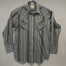 Vtg Ely Cattleman XL Gray Striped Pearl Snap Long Sleeve Shirt Western Cowboy