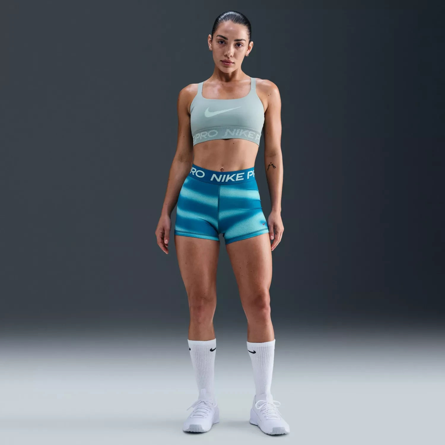 Nike Womens Dri Fit Pro 3" Striped Training Running Compression Shorts MED $38