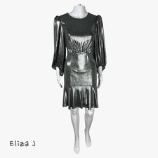 Eliza J Metallic Ballon Sleeve Minidress in Silver Sz 6 MSRP $158