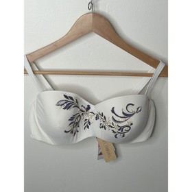 Lise Charmel Cascade Flor White Embroidered Bandeau Bikini Top Size 34 E