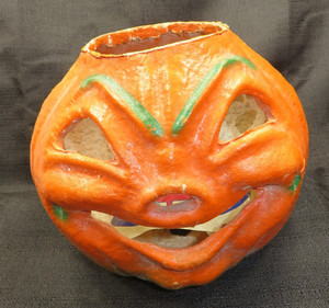 Vintage Halloween Paper Mache Jack O'Lantern Bucket Candy No Handle 1930s