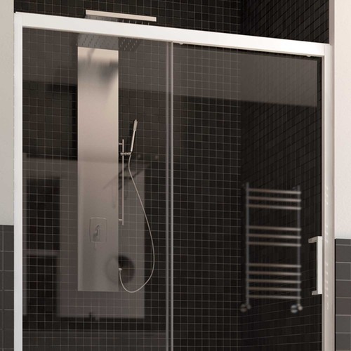 PORTE DE DOUCHE NICHE PVC 110CM VERRE TRANSPARENT COULISSANT PROFIL BLANC UNIQUE - Photo 4/5