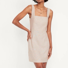 Old Navy Square Neck Linen Blend Sleeveless Mini Dress Oatmeal Womens Small