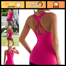 Women's Strappy Back Workout Top - Black Yoga Crop Tank with Built-in Bra, Padde