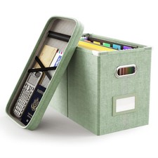 File Organizer Box with Lid Hanging Filing File Box with Mesh Pocket Document...