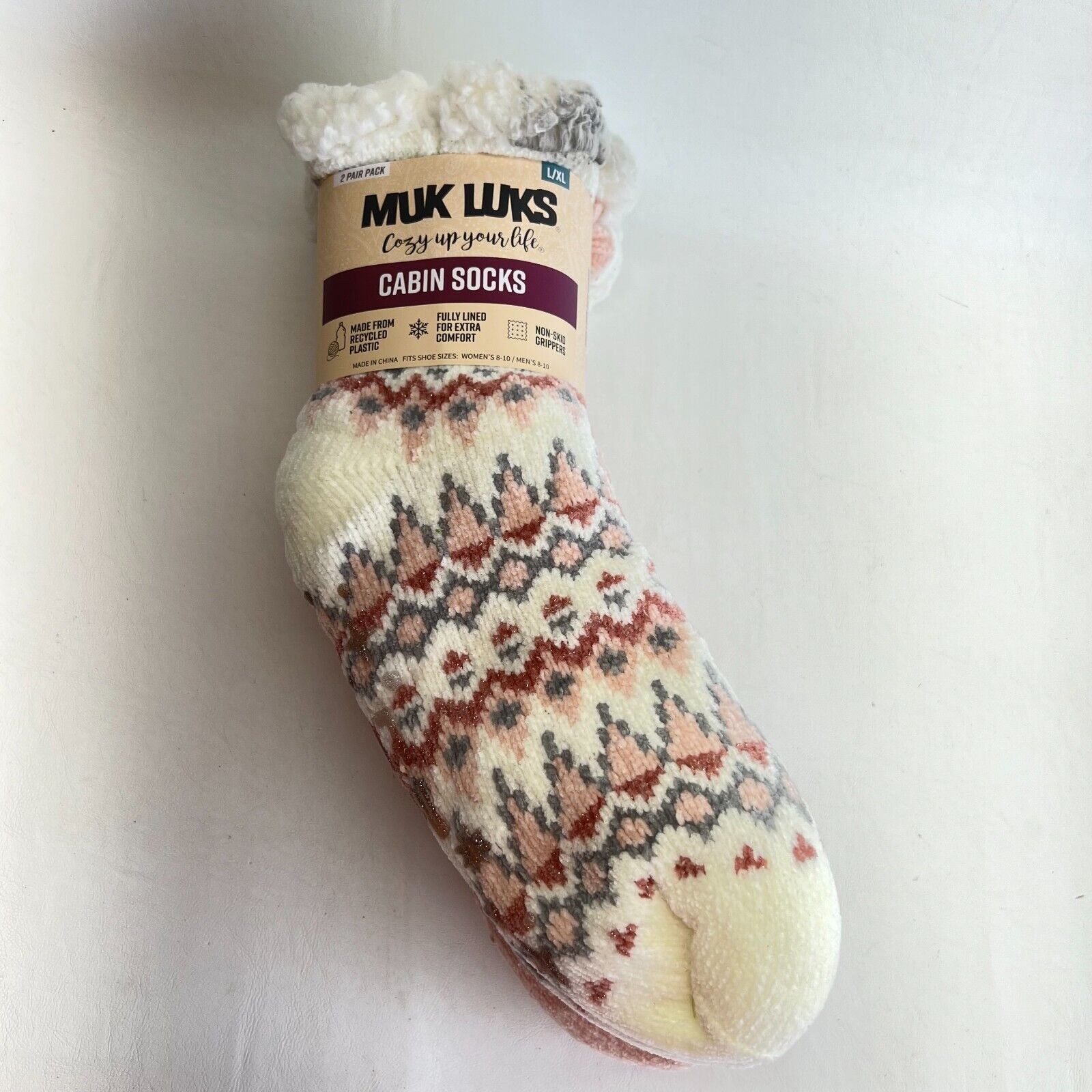 SAOLA Muk Luks Cabin Calzini Senza Suola Slip Taglia L XL 2 Paia Adatto Uomo Donna Scarpa 8 10 Nuovi con etichette