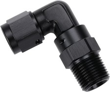 6AN Female Flare to 3/8 NPT Pipe Swivel 90 6AN to 3/8 NPT Black - 90 Degree