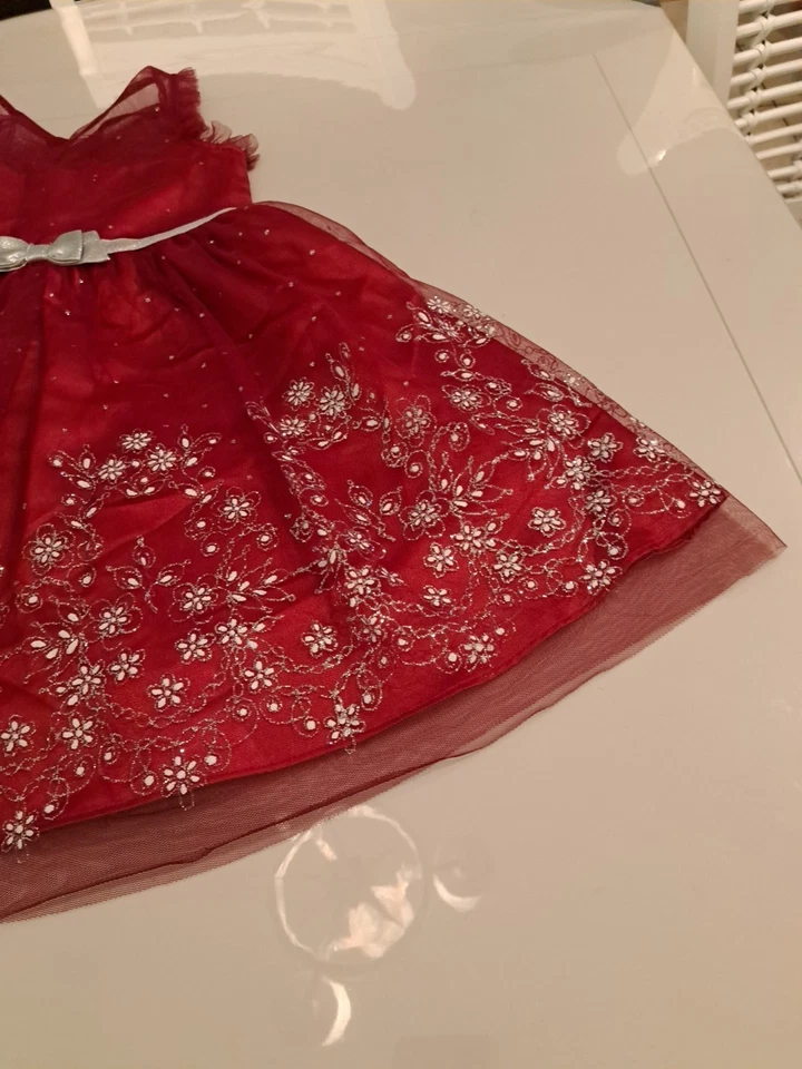 Vestido Jona Michelle Niñas Talla 6 Brillo Flores Rojo Plata Vacaciones Foto 4 de 4
