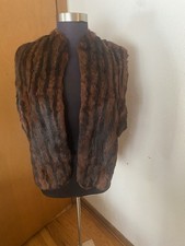 Vtg Mahogony Brown Striped Mink Fur Stole Cape Capelet Wrap
