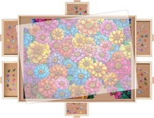 1500 Pieces Rotating Puzzle Board with 6 Drawers, Lazy Susan & Medium-1500 