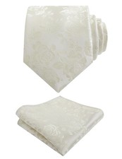 Mens 3.15inches Rose Pattern Necktie with Floral Handkerchief Set, Light Cham...