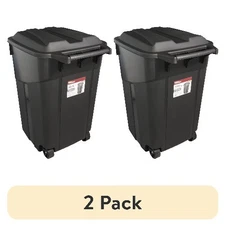 (2 pack) Hyper Tough 45 Gallon Wheeled Heavy Duty Plastic Garbage Can 