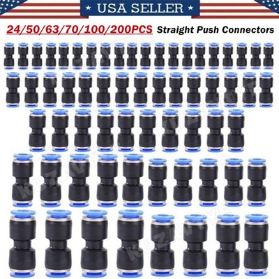 50/100PCS Quick Connect Straight Push Connector Air Line Hose Pneumatic Fittings