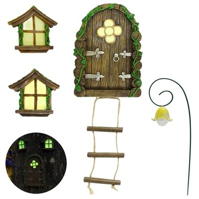 Fairy Door and Windows Garden Kit Accessories Outdoor, Glow in Dark Gnome Hou...
