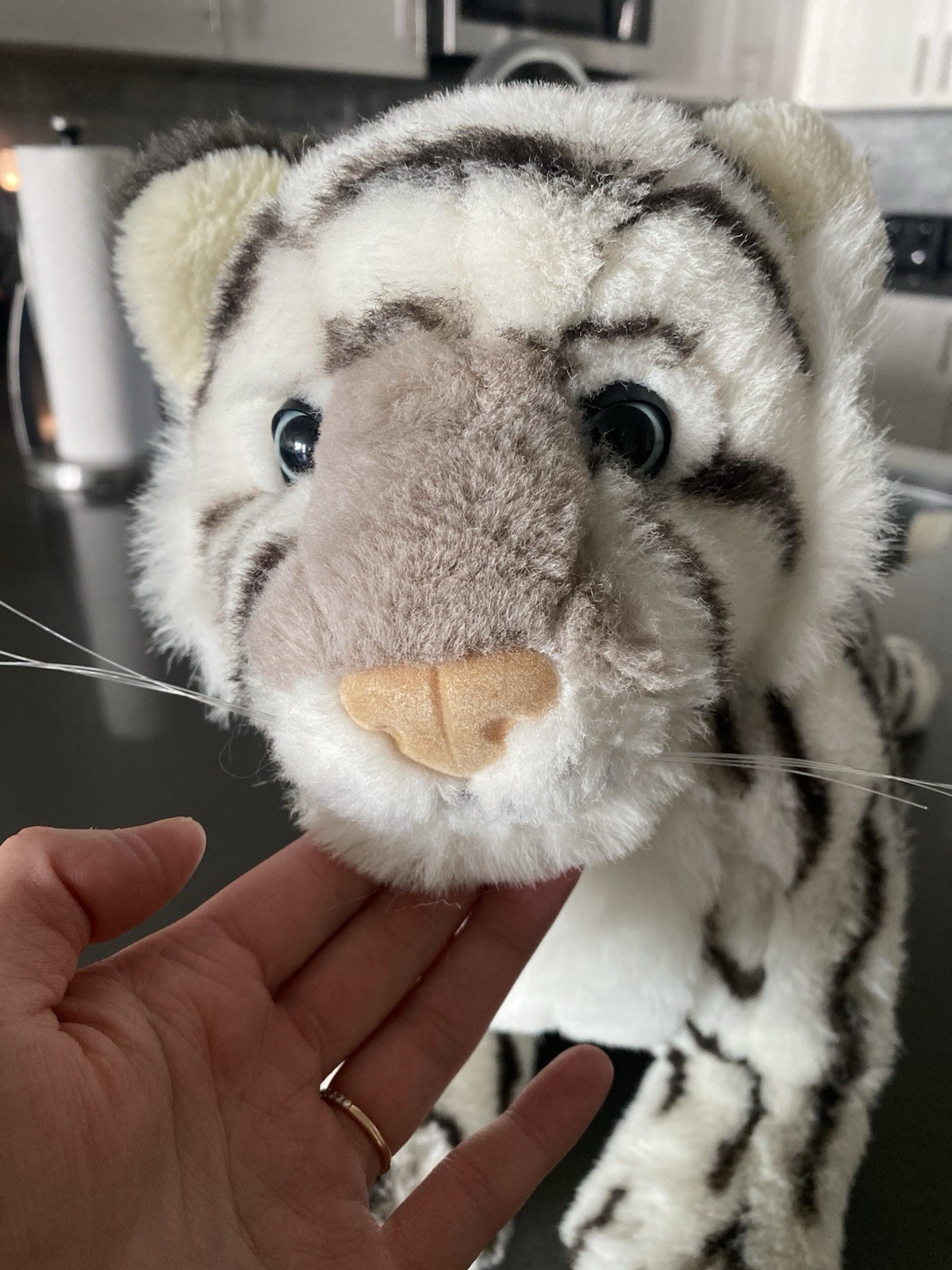 Vintage white Tiger plush large blue eyes RARE HTF German toy company UK stuffed
