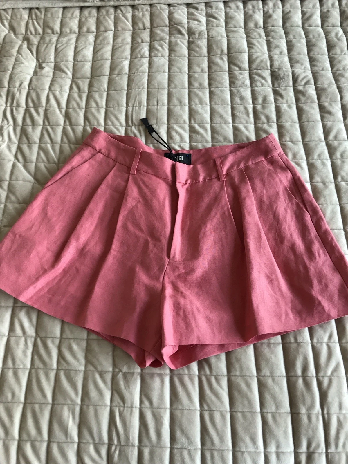 PAIGE Linen Andie Shorts Pink Dusty Bubblegum 10 Large Pleat Coastal Barbie $178