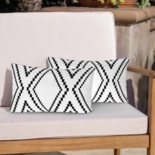 Outdoor Pillow Covers Set of 2, 20" x 12" Pack of 2 Black white--02