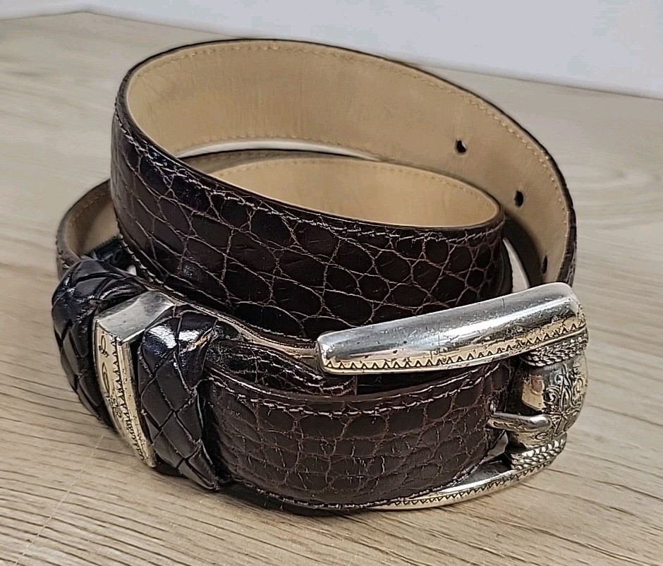 Brighton Brown Croc-Embossed Leather Belt with Silver Buckle Vintage 1990 main image 4