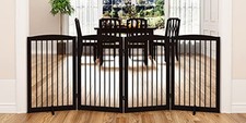 PUPETPO Freestanding Pet Gate for Dogs, Indoor Wooden Foldable Dog Gate for H...
