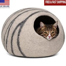 Modern Wool Cat Cave Calming Dog Beds Premium Felt Cat Bed for Indoor Cats