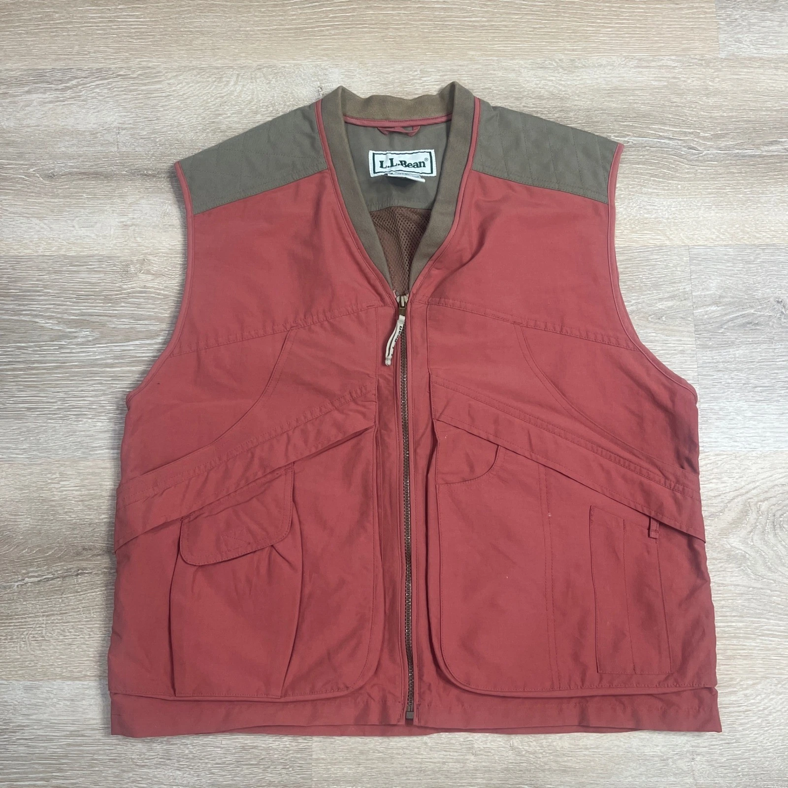 LL Bean Mens Vintage Fishing Utility Vest Large Burnt Orange
