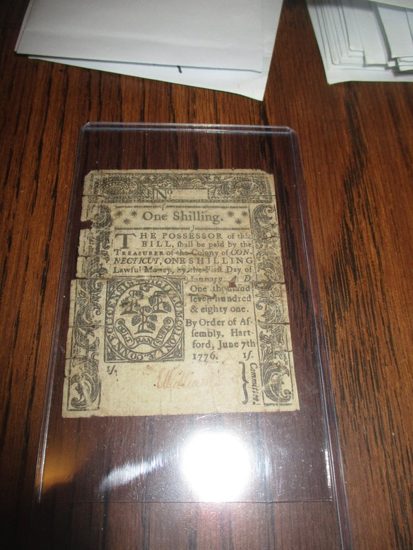 1776 ONE SHILLING CONNECTICUT  COLONIAL CURRENCY