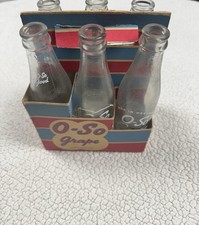 Vintage Original 1930's O-So Grape Soda Advertising Carrier w/ Bottles 9" Tall