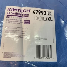 (QTY 60) Kimtech A7 Cleanroom, Non-Sterile Liquid Barrier Gown 47993 Size L/XL