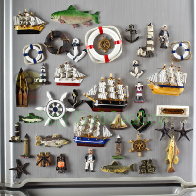 Nautical Sailing Ship Boat Lifebuoy LIghthouse Miniature Refrigerator Magnet