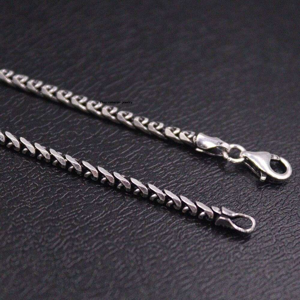 Pure S925 Sterling Silver Chain Women Men Round Wheat Link