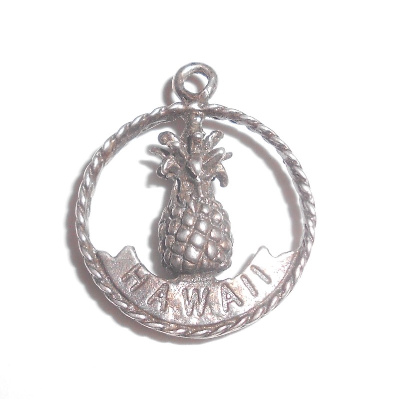 Vintage Hawaii Aloha Pineapple silver charm with extra split jump ring