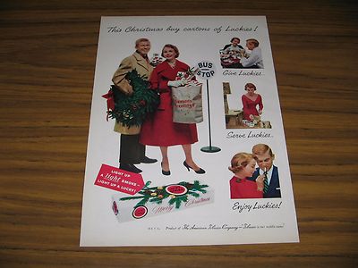1957 Print Ad Luckies Lucky Strike Cigarettes Happy Couple Buy Holiday Cartons