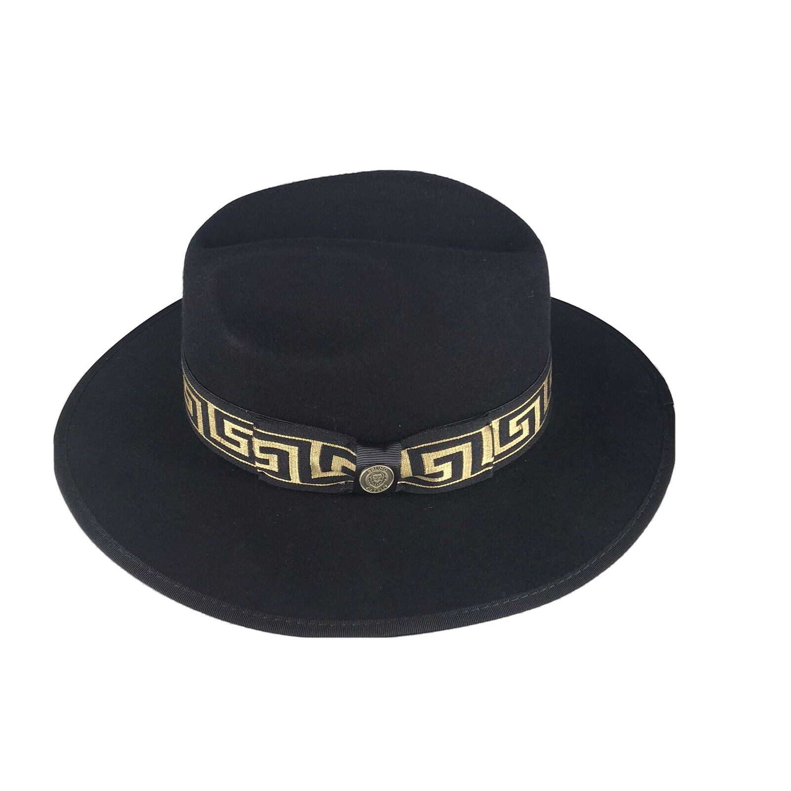 Bruno Capelo Men's Black Fedora Hat Black Gold Band Australian Wool