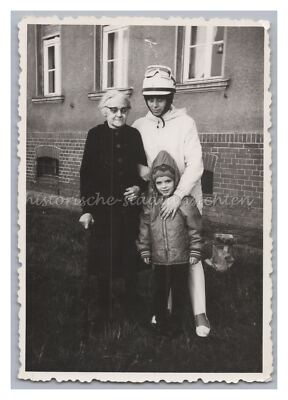 Woman with Motorcycle Helmet - Family Child Grandmother GDR - Old Photo 1960s