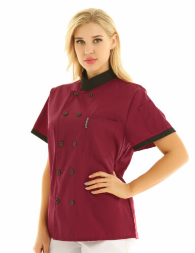 Unisex Chef Coat Double-Breast Short Sleeve Cook Jacket Kitchen Uniform Dress - Picture 29 of 140