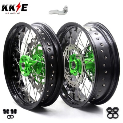 KKE 17'' Supermoto Wheels Rims for Kawasaki KX250F KX450F 2006-2018 Green Hubs
