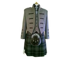 Men's Scottish Highland Gray Kilt Jacket With Waistcoat New Kilt Jacket