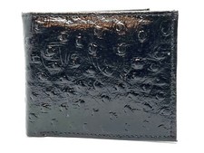 Black LEATHER Ostrich PRINT MEN’S BIFOLD WALLET COWBOY FLAP TOP CARD HOLDER NR
