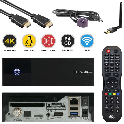 AB PULSe 4K Mini UHD 1xDVB-S2X E2 Linux HDR10 CI WiFi 64GB MicroSD Sat-Receiver - Afbeelding 1 van 8